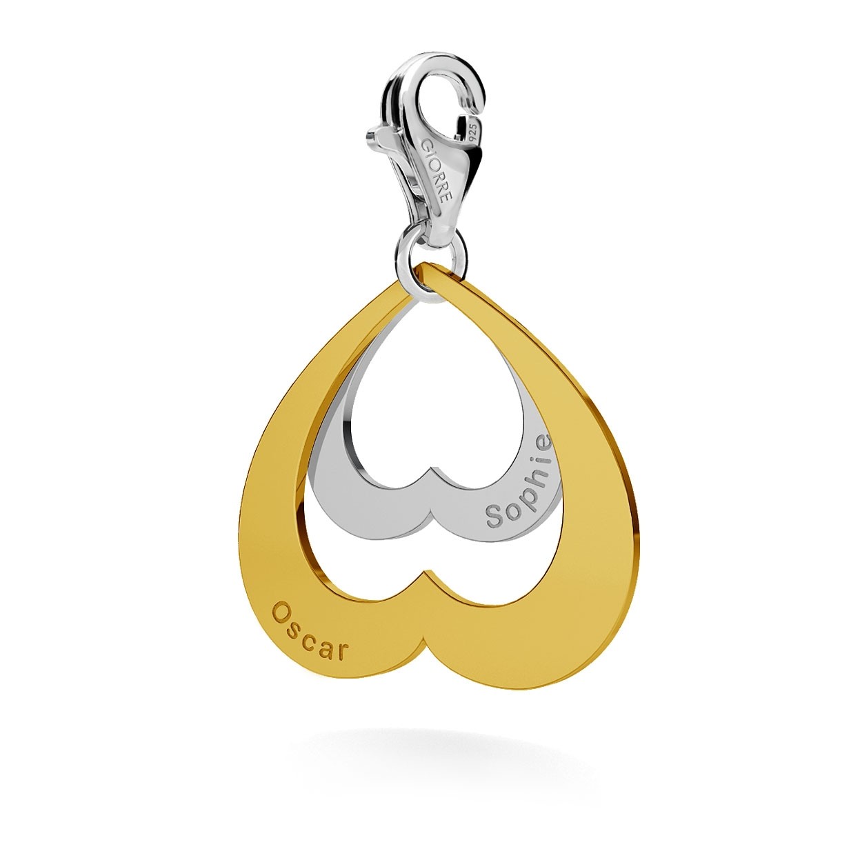 CHARM 79, UPSIDE DOWN HEART SILVER 925, RHODIUM OR GOLD PLATED