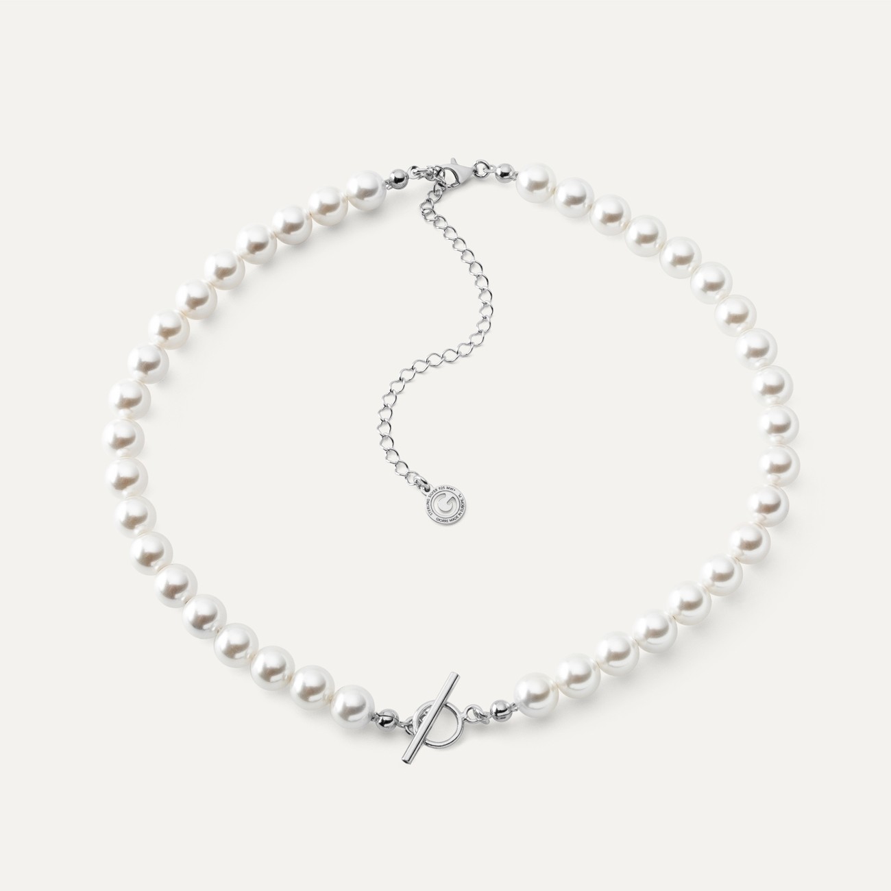 Pearls choker with big letter, Silver 925