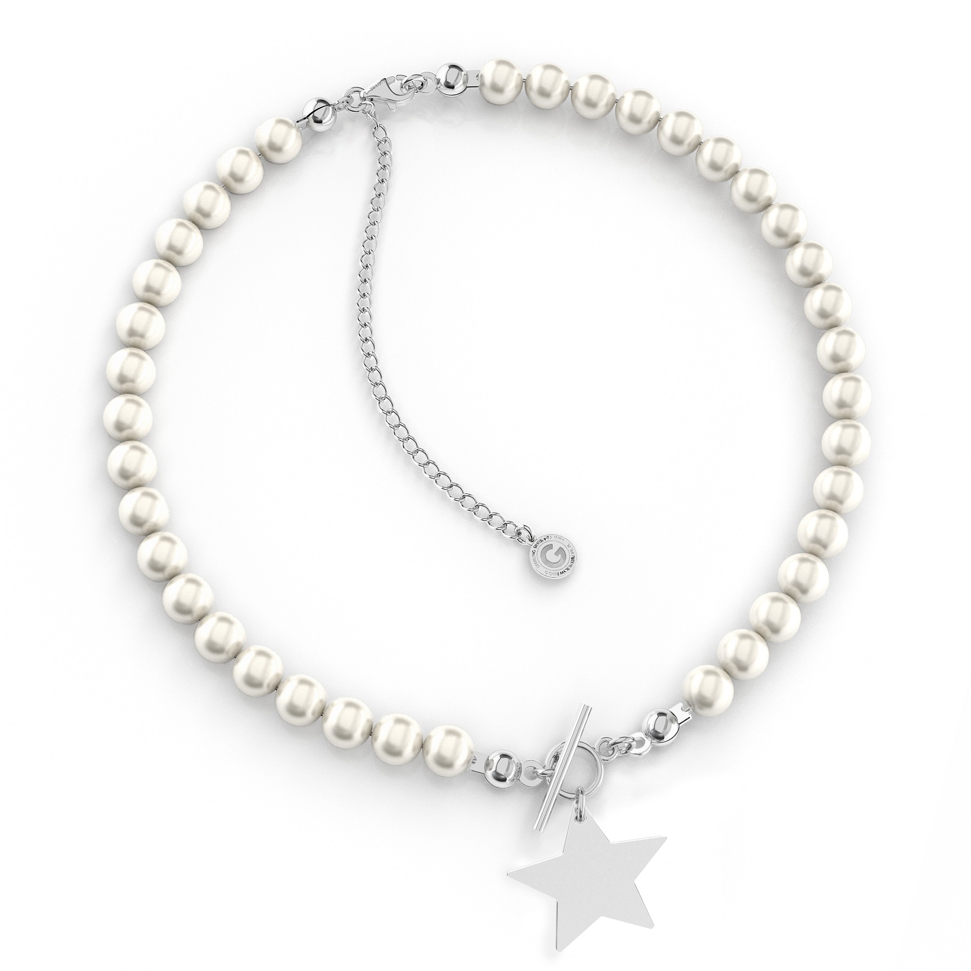 Pearls choker with heart & engarving Silver 925