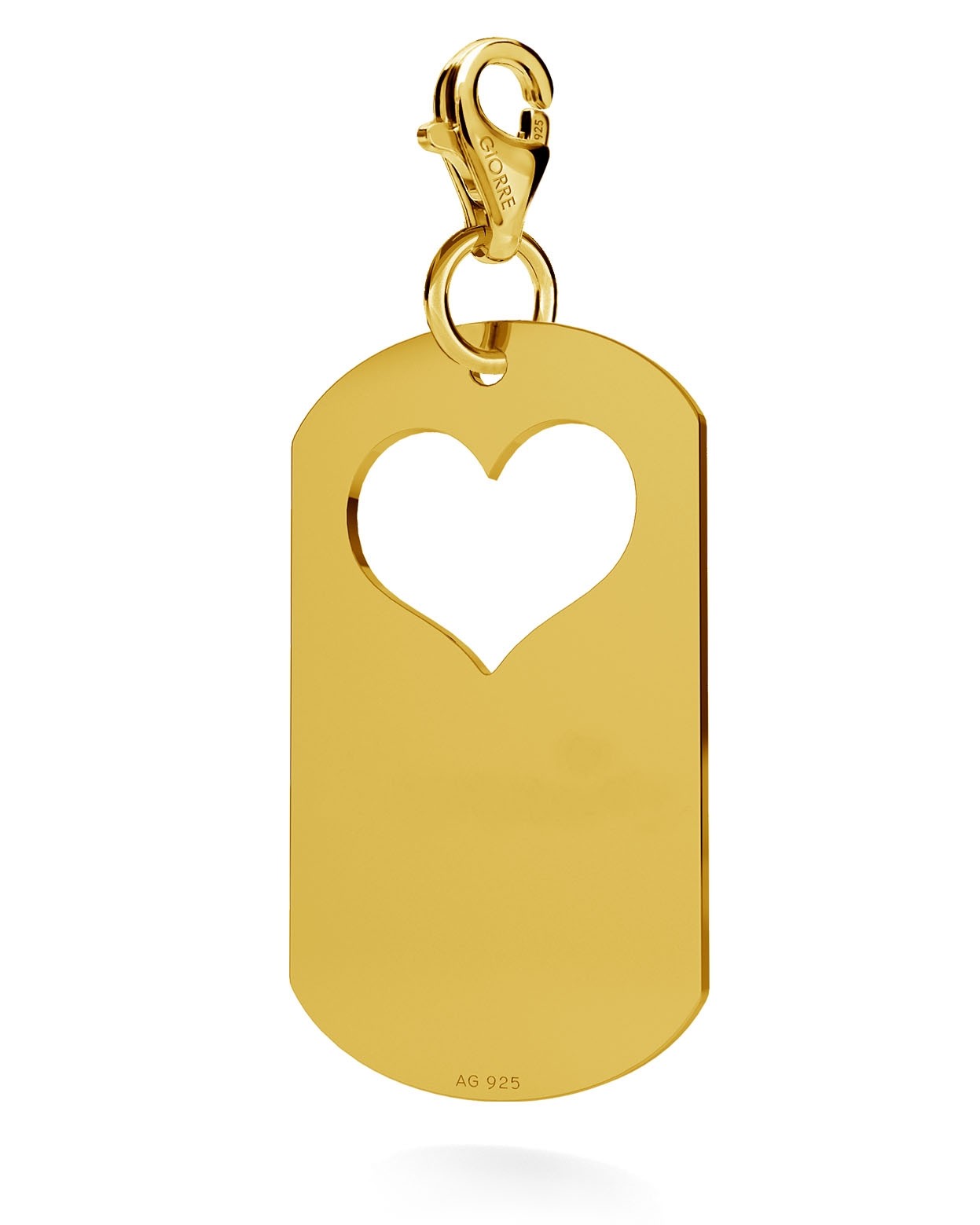 CHARM 76, HEART DOG TAG WITH ENGRAVE SILVER 925, RHODIUM OR GOLD PLATED