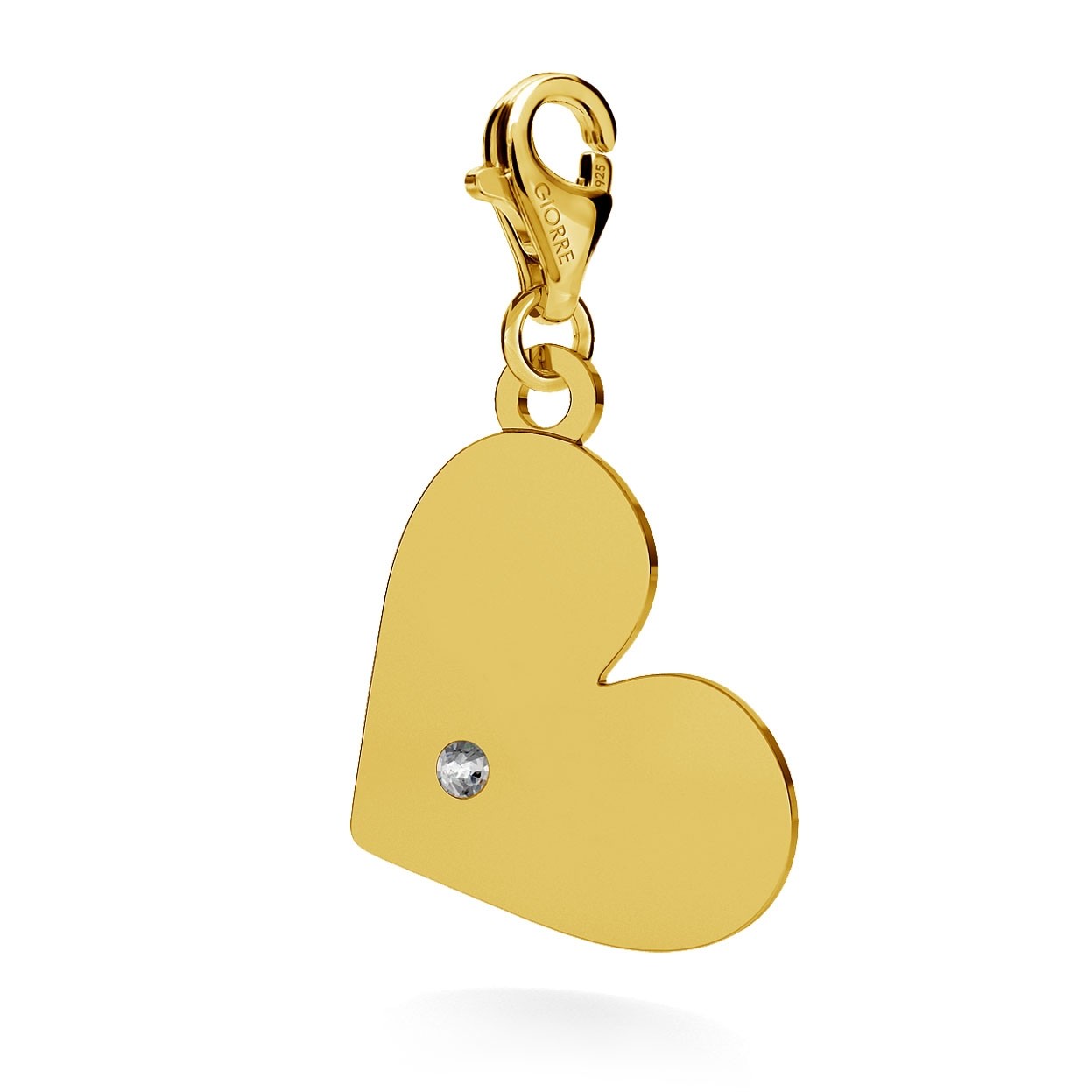 CHARM 101, HEART WITH ENGRAVE, SWAROVSKI 2038 SS 6, STERLING SILVER (925) RHODIUM OR GOLD PLATED