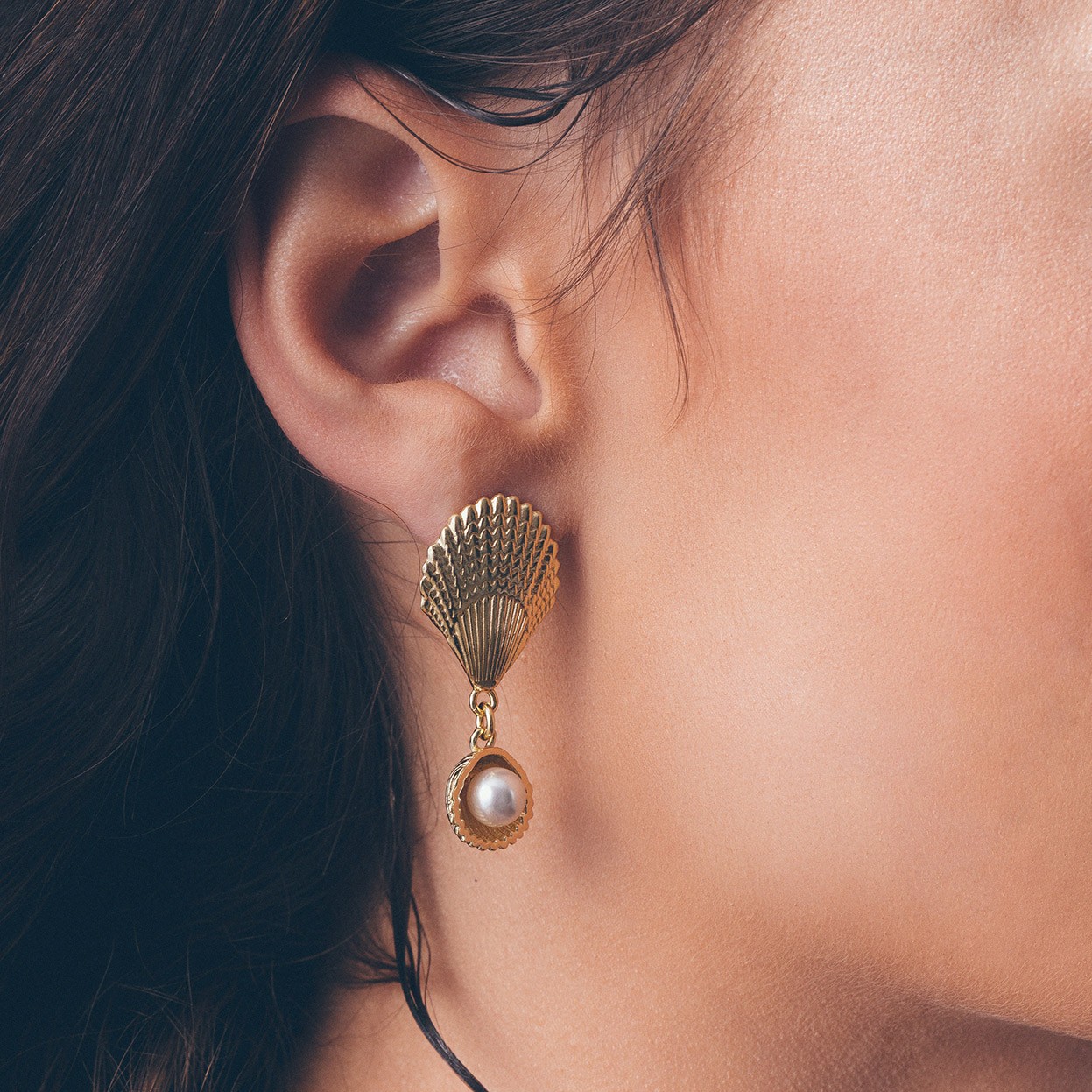 Earring - shells with pearl, T°ra'vel'' sterling silver 925