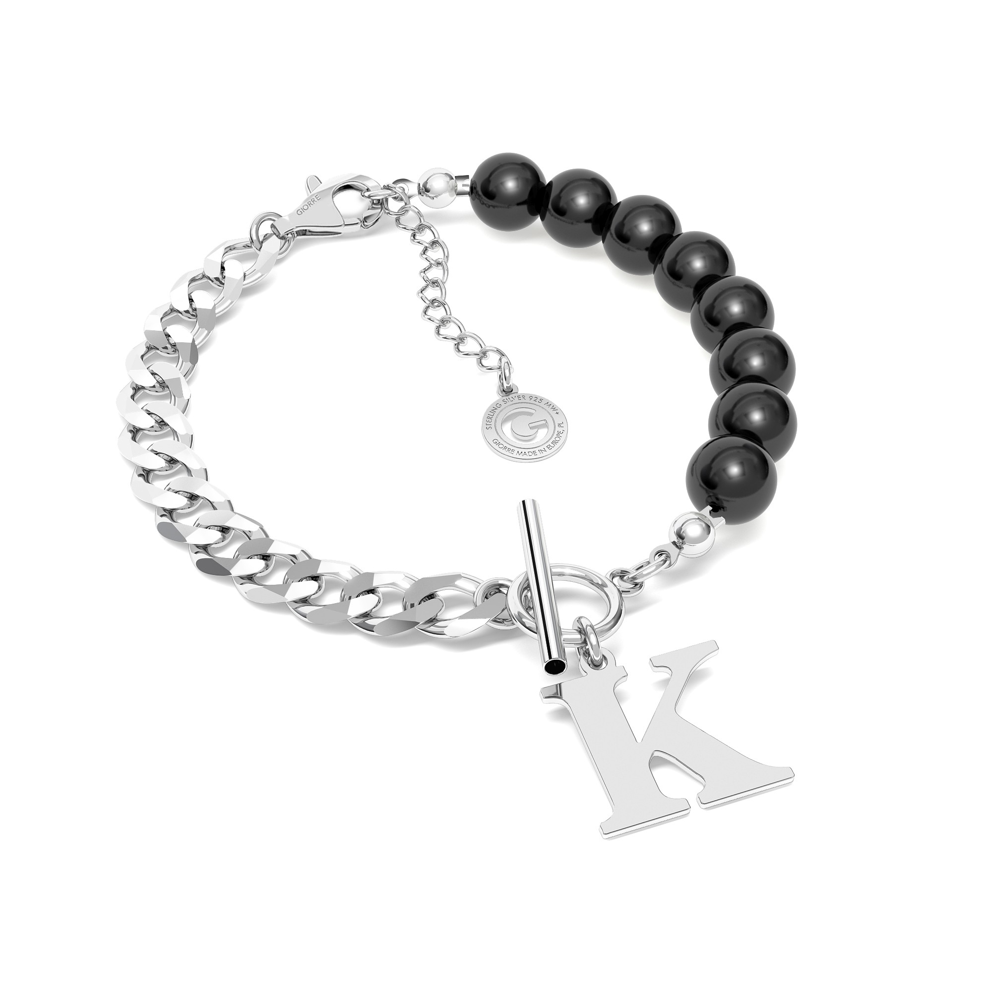 Pearls bracelet with your letter, Silver 925