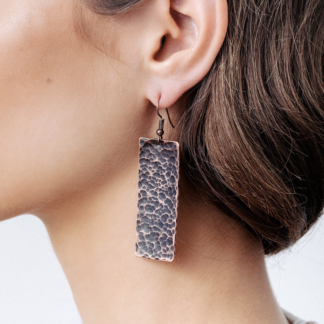Copper earrings with cross shape