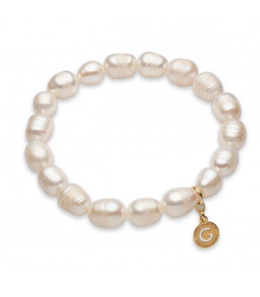 Flexible bracelet white freshwater pearls, sterling silver 925