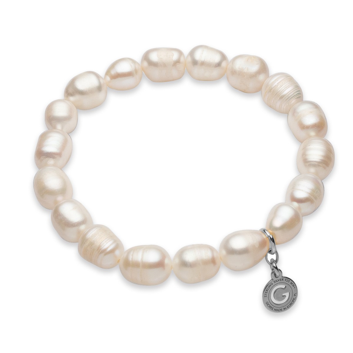 Elastyczna srebrna bransoletka białe perły słodkowodne 925