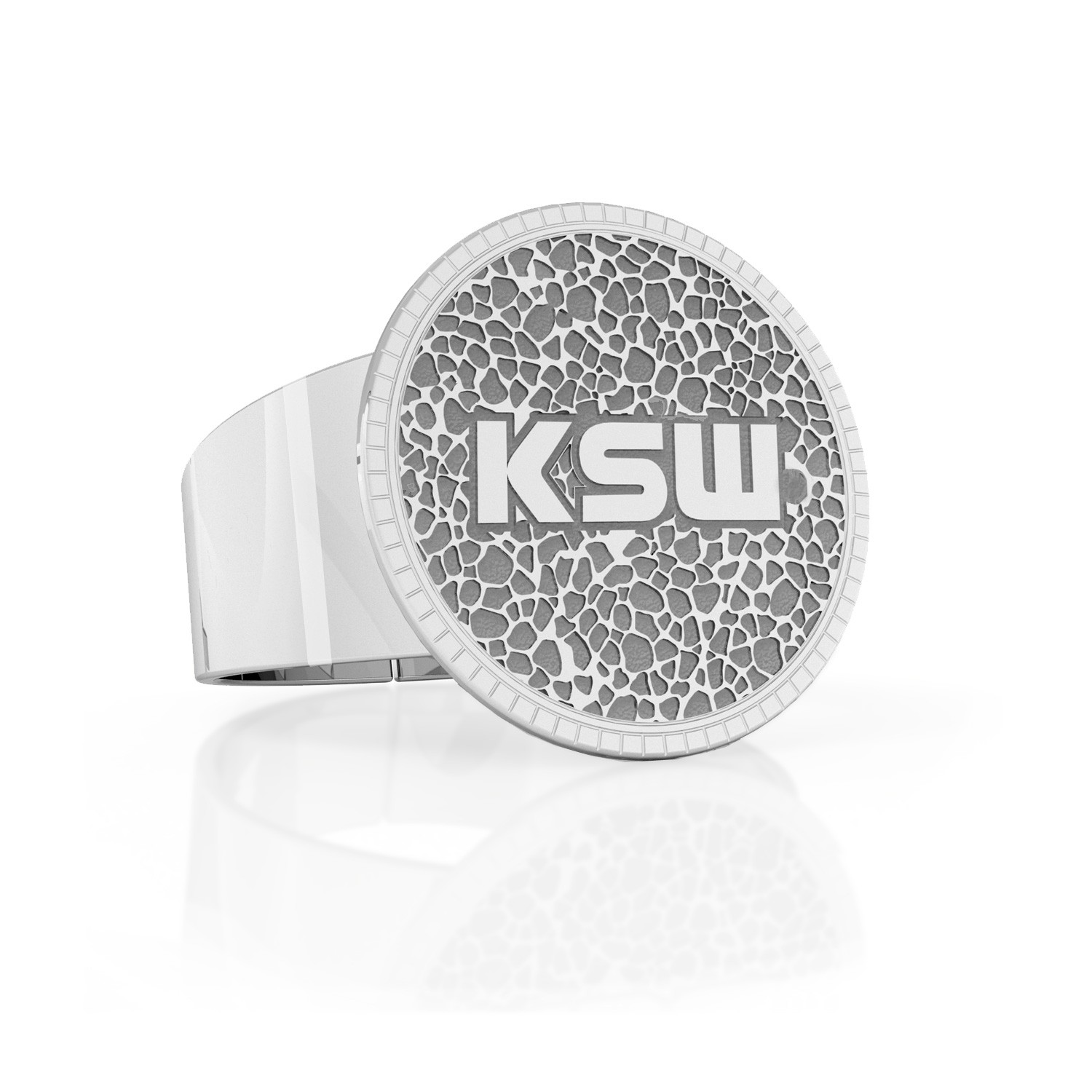 Sygnet o strukturze Vulkanitu z logo KSW, srebro 925