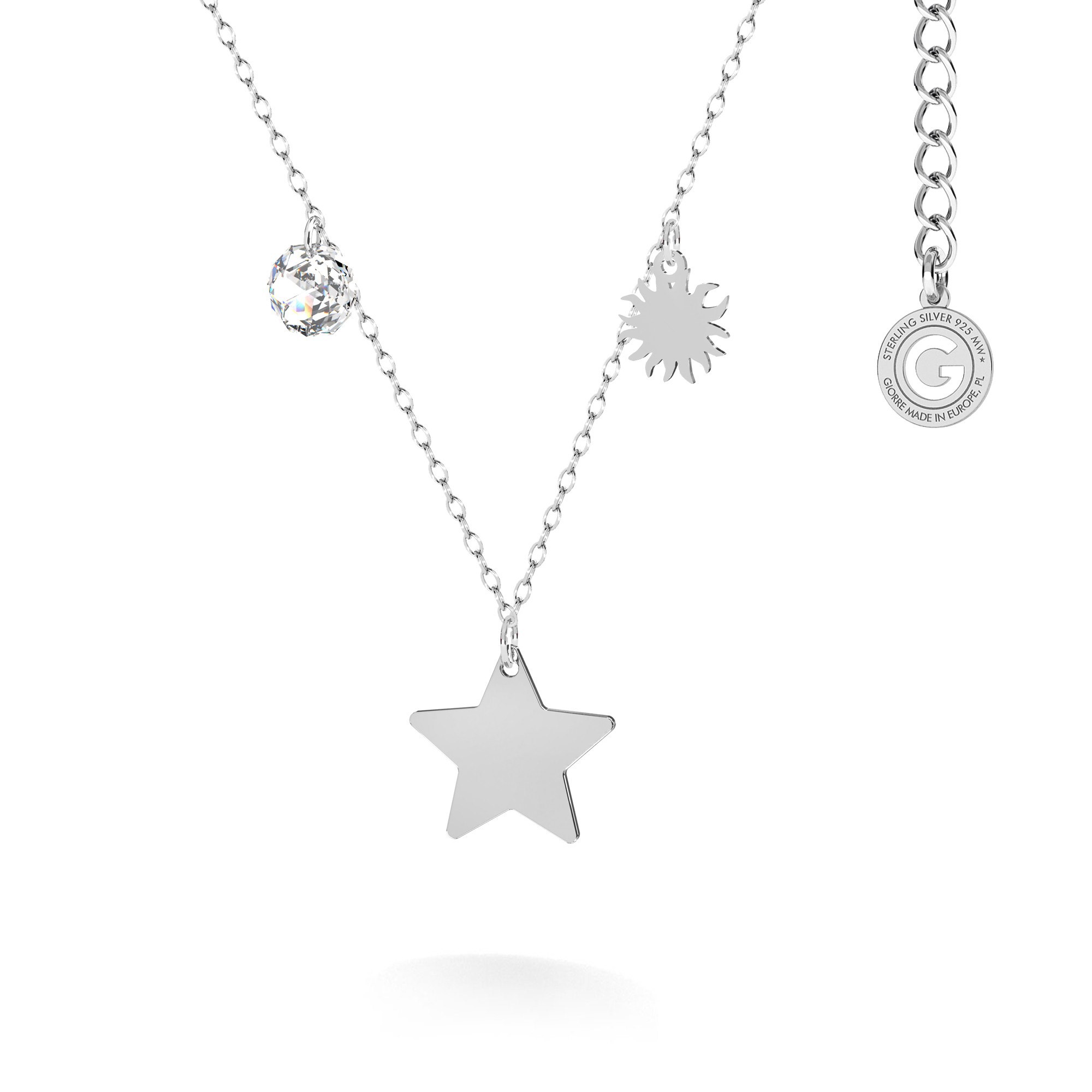 Letter necklace with star pendant, Swarovski crystal, T°ra'vel'' , silver 925