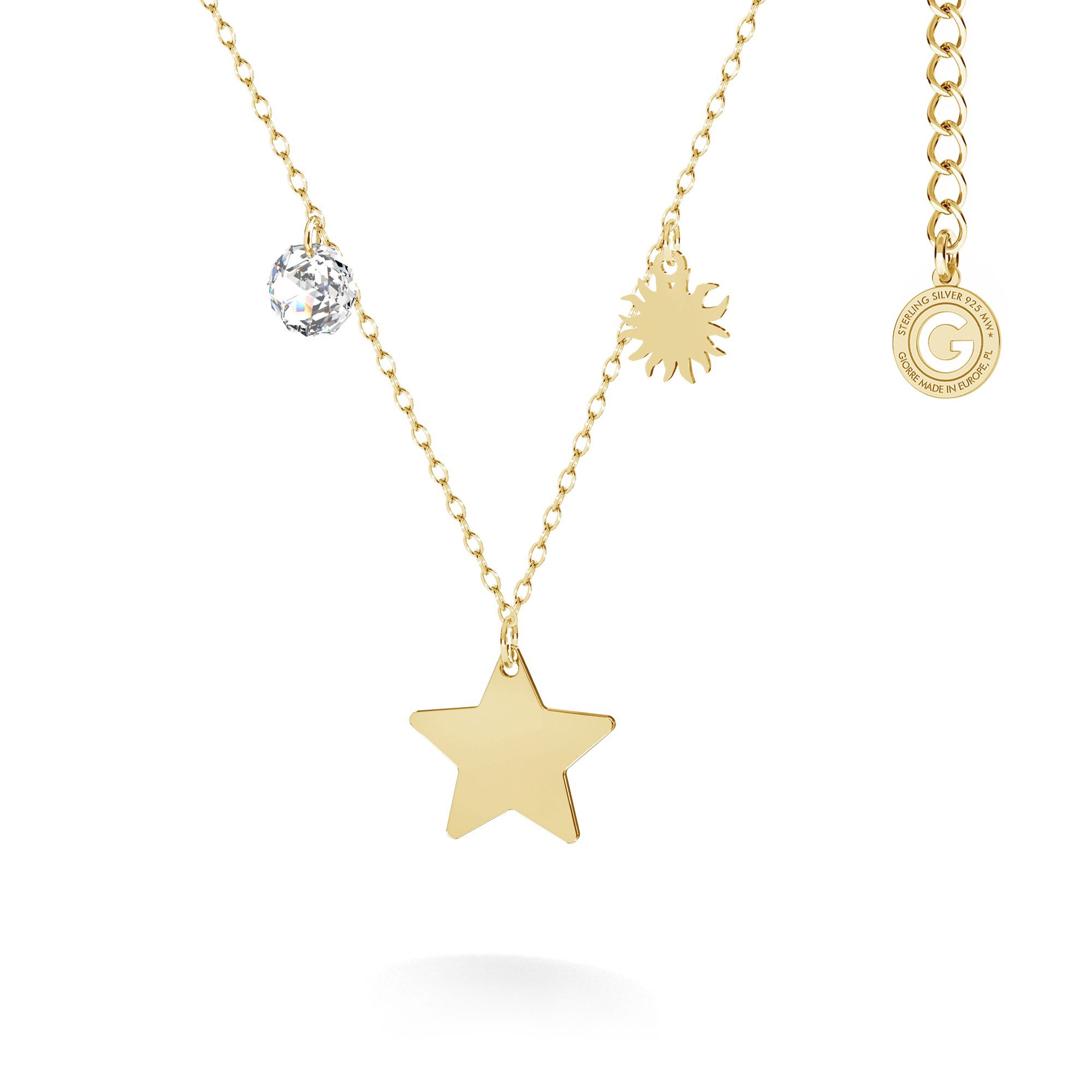 Srebrny naszyjnik z zawieszkami - gwiazda, słońce, kryształ Swarovski T°ra'vel'' , srebro 925