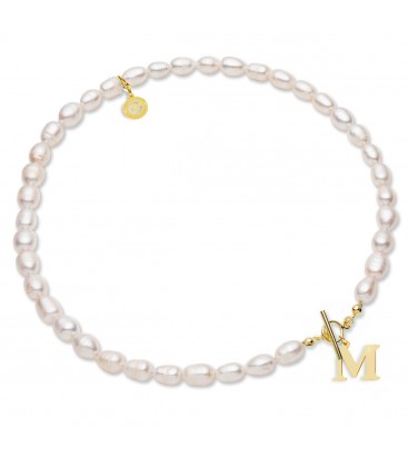 White natural pearls choker with your letter, Silver 925
