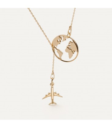 T°ra'vel'' Necklace - Globe with plane, sterling silver 925