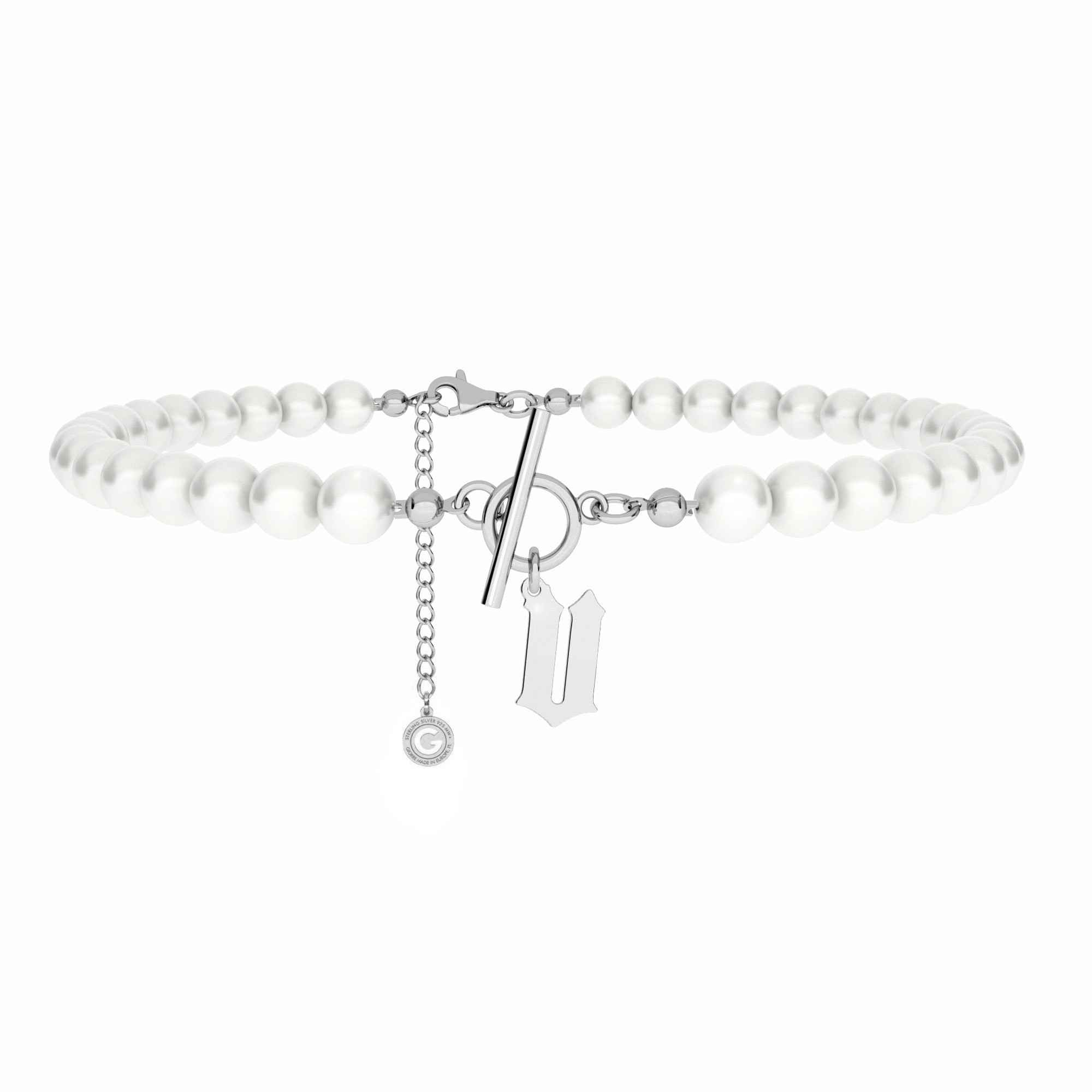 Pearls choker with your letter T°ra'vel'' , Silver 925