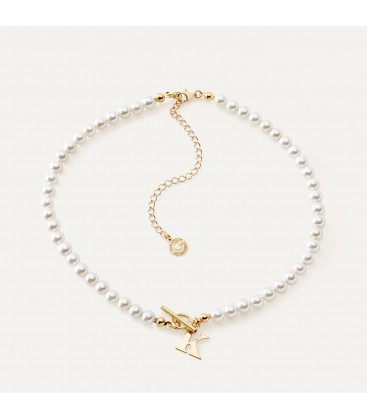 Delicate choker with pearls & letter, sterling silver 925