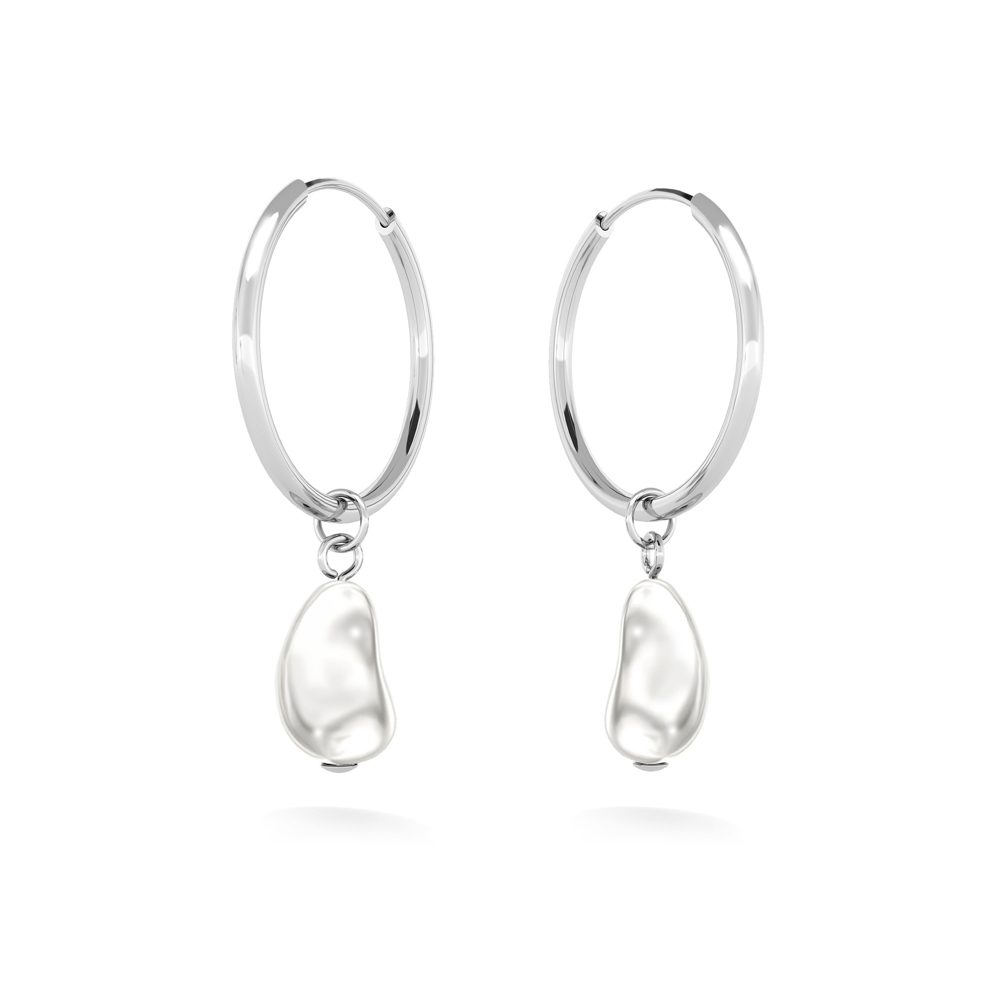 Hoop earrings with irregural pearl, sterling silver 925