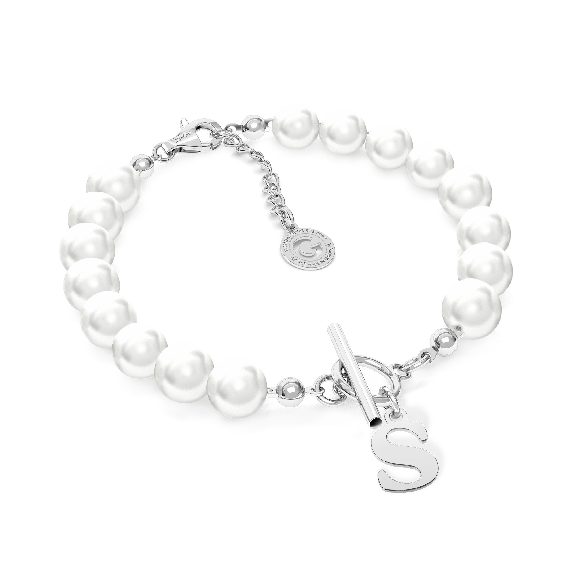 Pearls choker with your letter, Silver 925