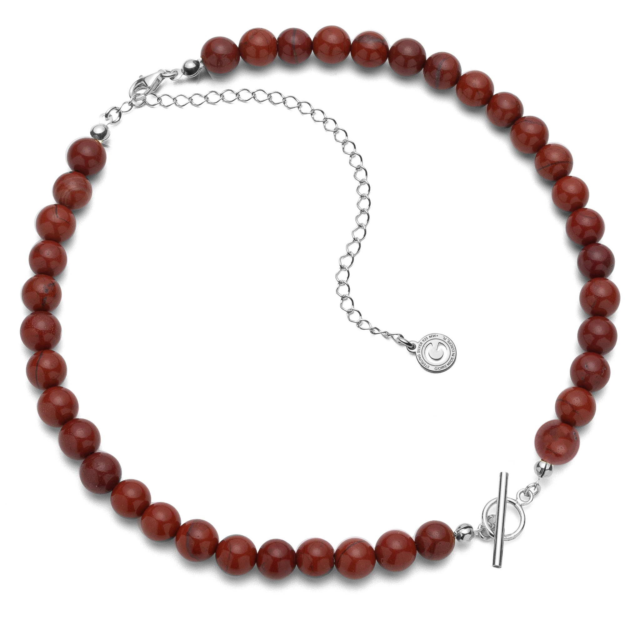 Red natural stones choker, charms base, Silver 925