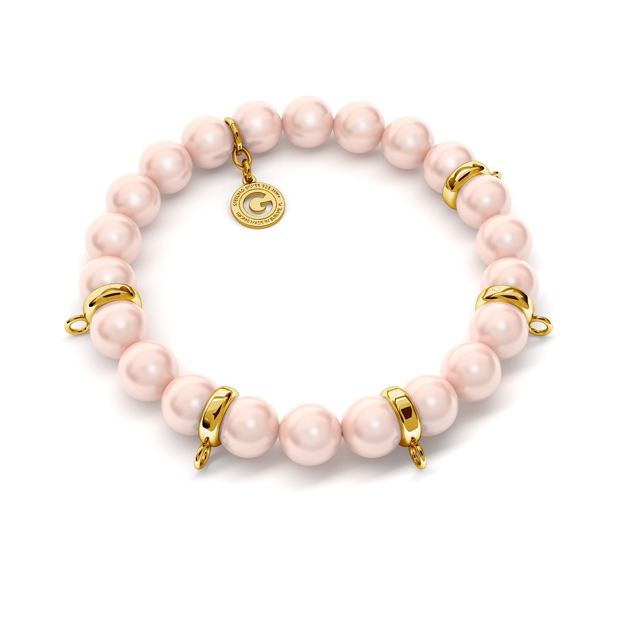 FLEXIBLE BRACELET WITH PEARLS (SWAROVSKI PEARL) FOR 5 CHARMS, SILVER 925, RHODIUM OR GOLD PLATED