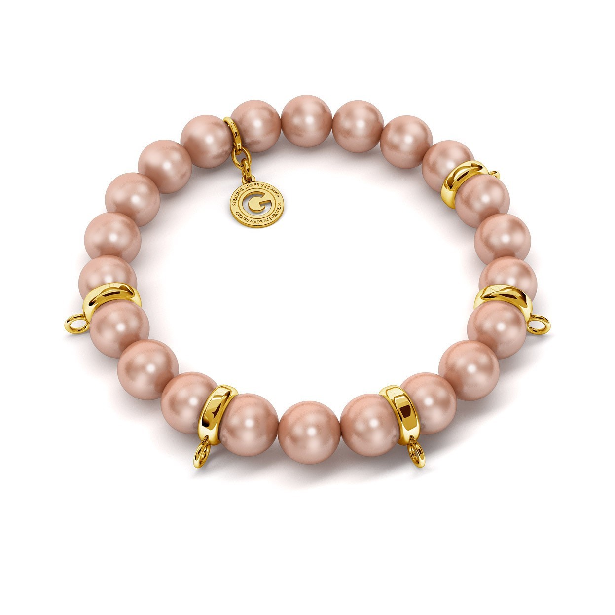 FLEXIBLE BRACELET WITH PEARLS (SWAROVSKI PEARL) FOR 5 CHARMS, SILVER 925, RHODIUM OR GOLD PLATED