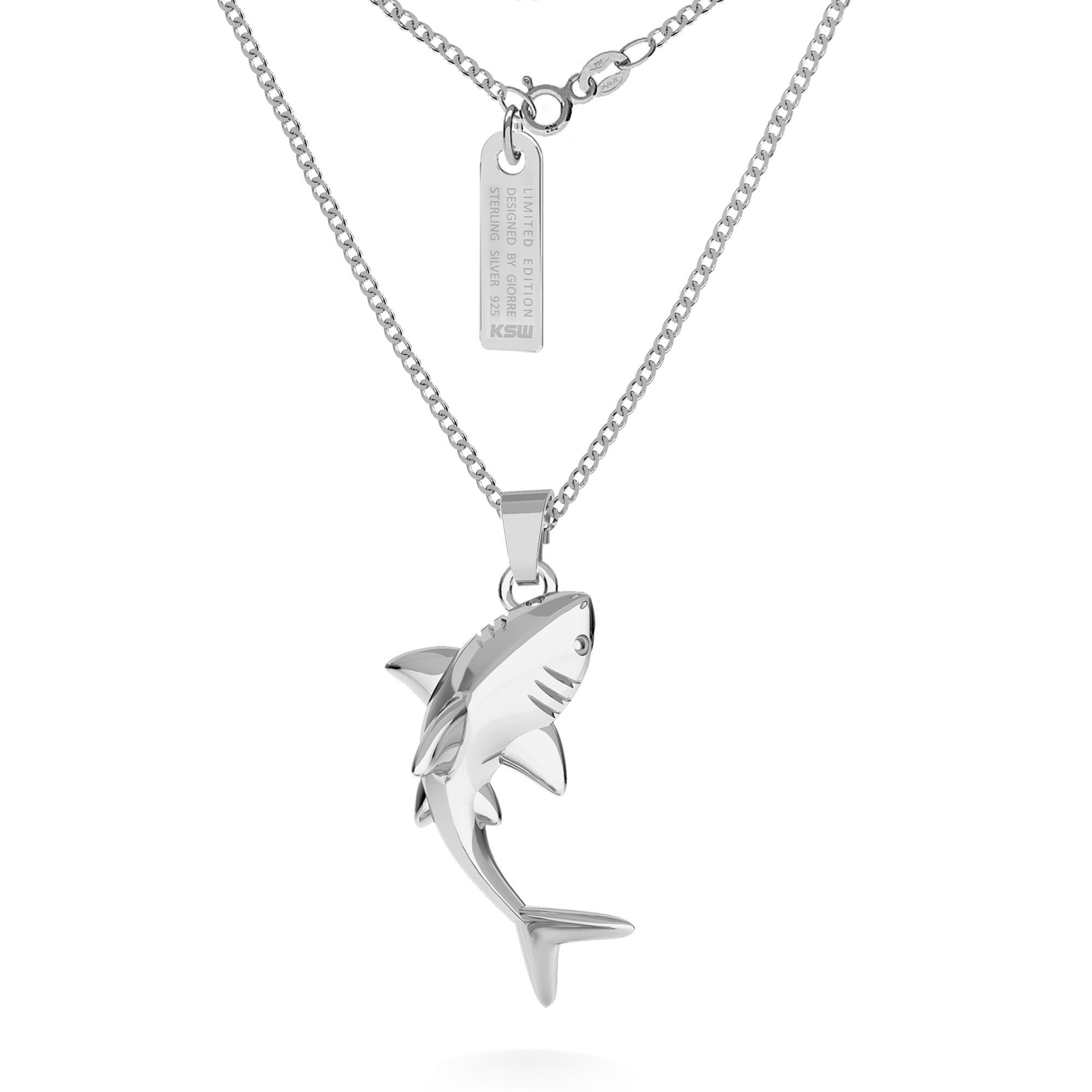 Shark necklace, curb chain, silver 925