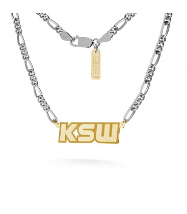 Srebrny naszyjnik z blaszką, logo KSW, łańcuch figaro dmuchane, srebro 925