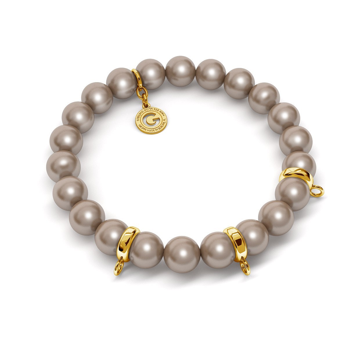 FLEXIBLE BRACELET WITH PEARLS (SWAROVSKI PEARL) FOR 3 CHARMS, SILVER 925, RHODIUM OR GOLD PLATED