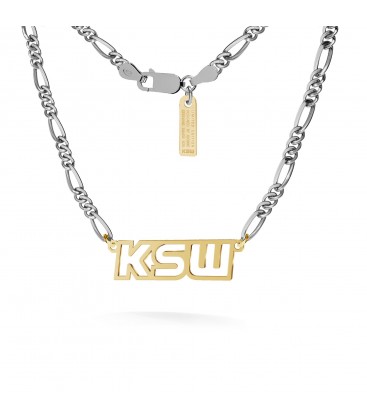 Necklace with inscription, KSW logo, figaro chain, silver 925