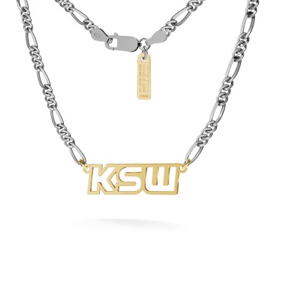 Necklace with inscription, KSW logo, figaro chain, silver 925
