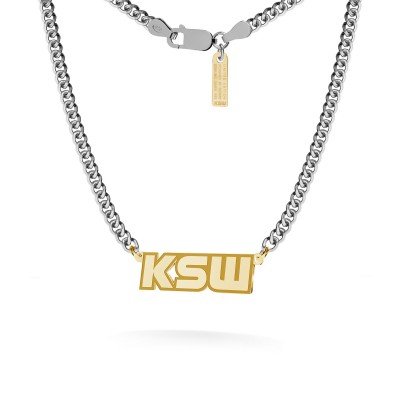 Naszyjnik z poziomą blaszką, logo KSW, pancerka, srebro 925