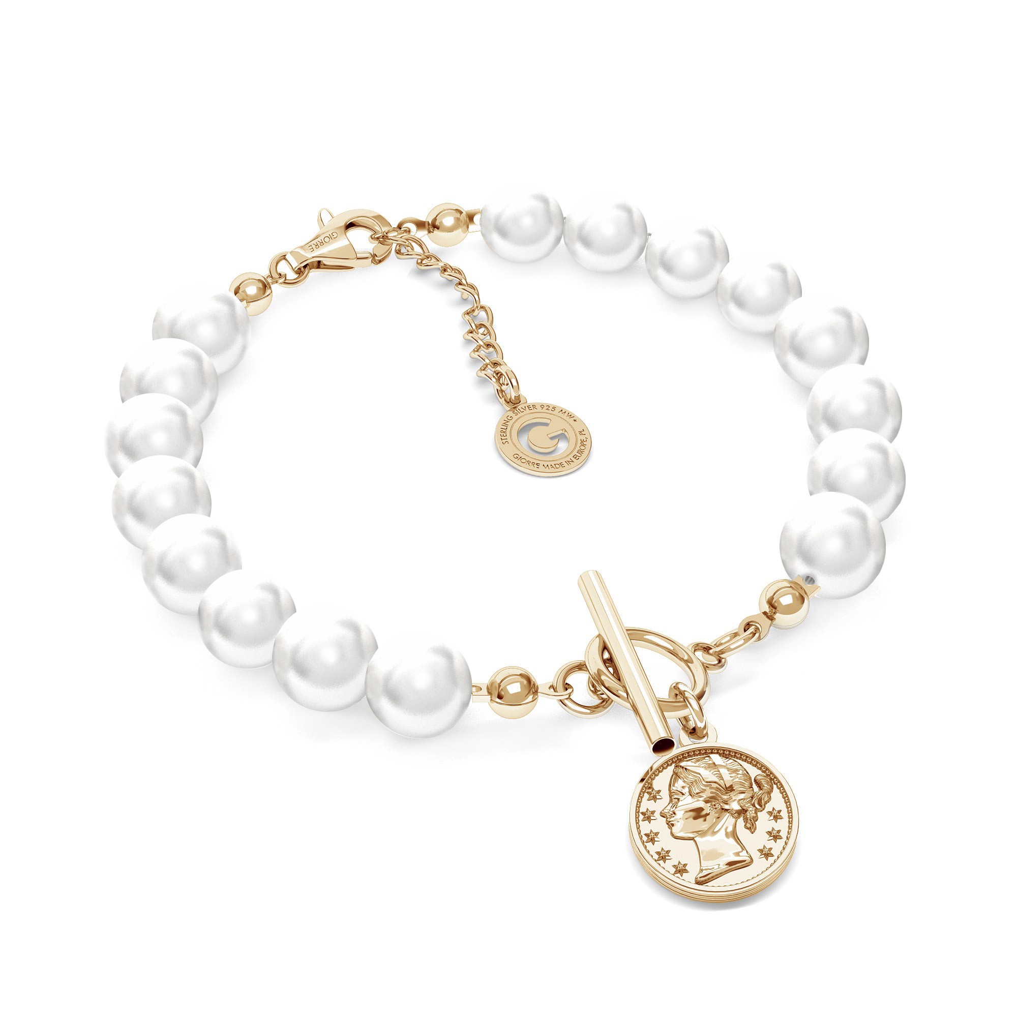 Pearls bracelet with coin, Silver 925