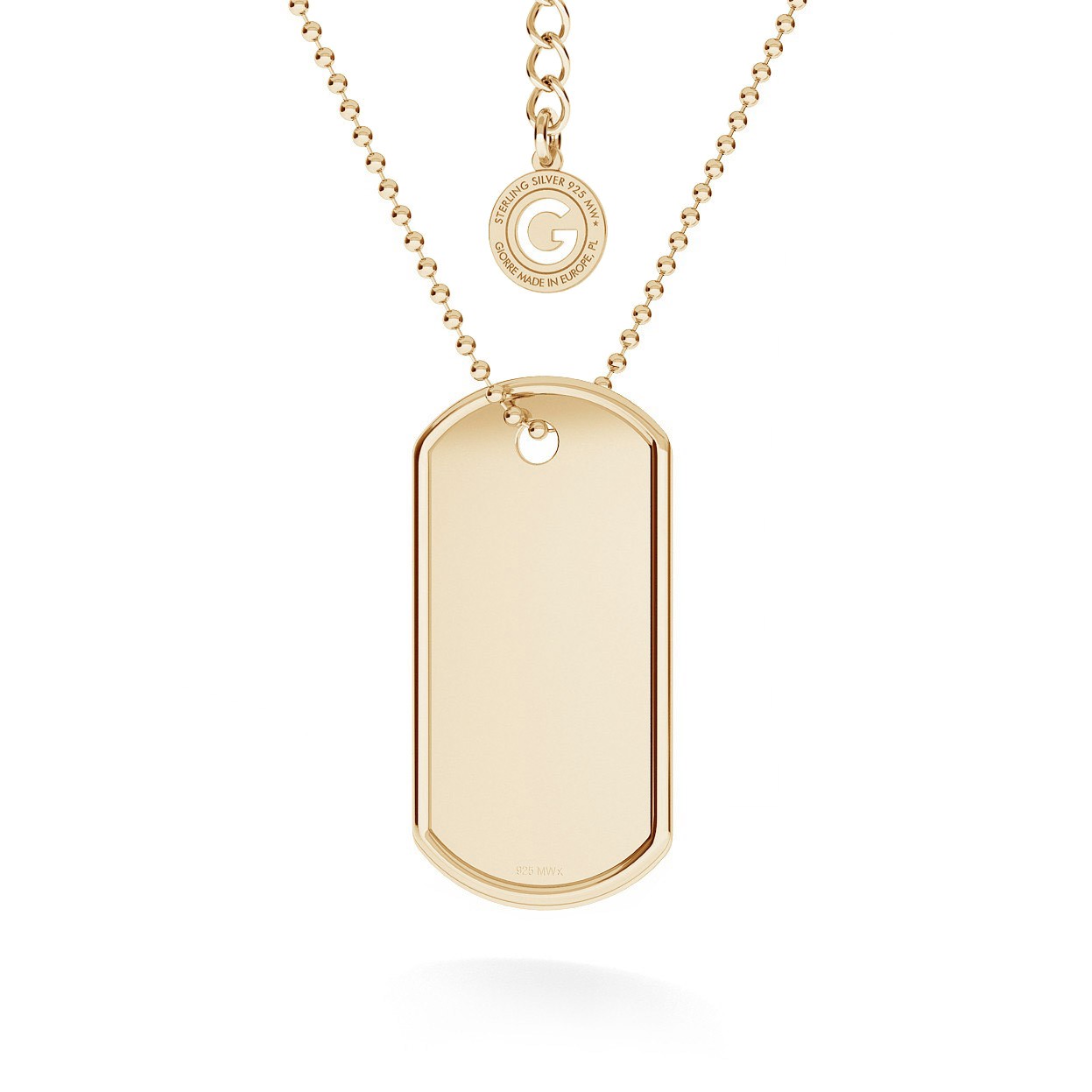 Dog tag with engrave and chain silver 925, rhodium or gold plated