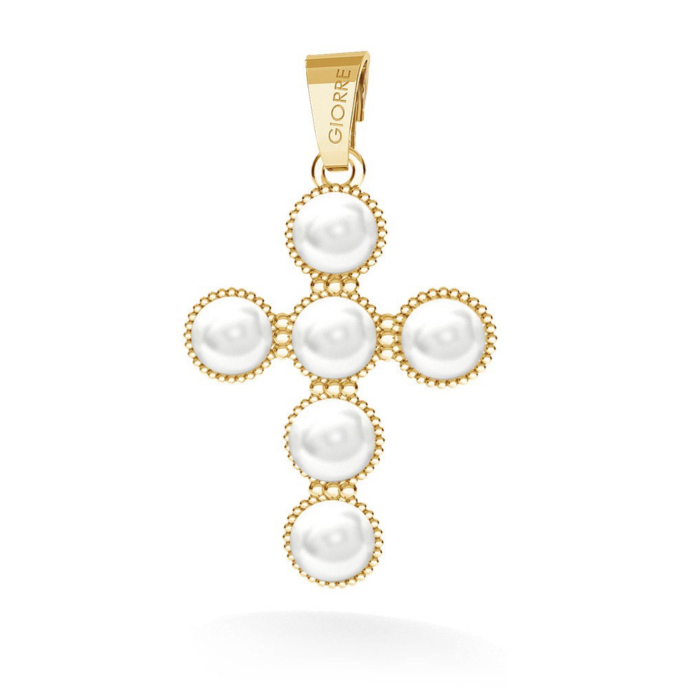 Cross necklace with swarovski pearls, silver 925 & swarovski