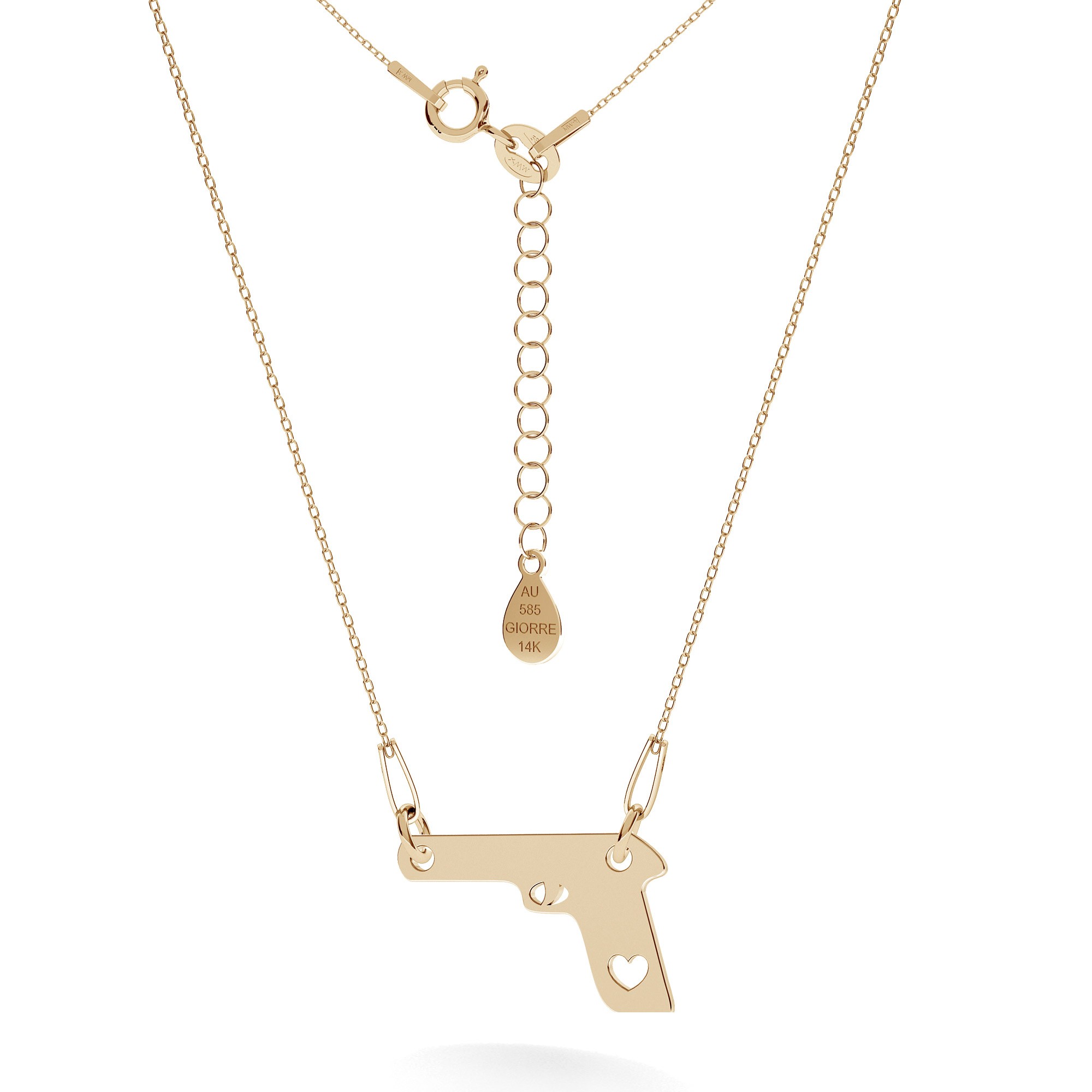 GOLD GUN WITH HEARTS NECKLACE 14K