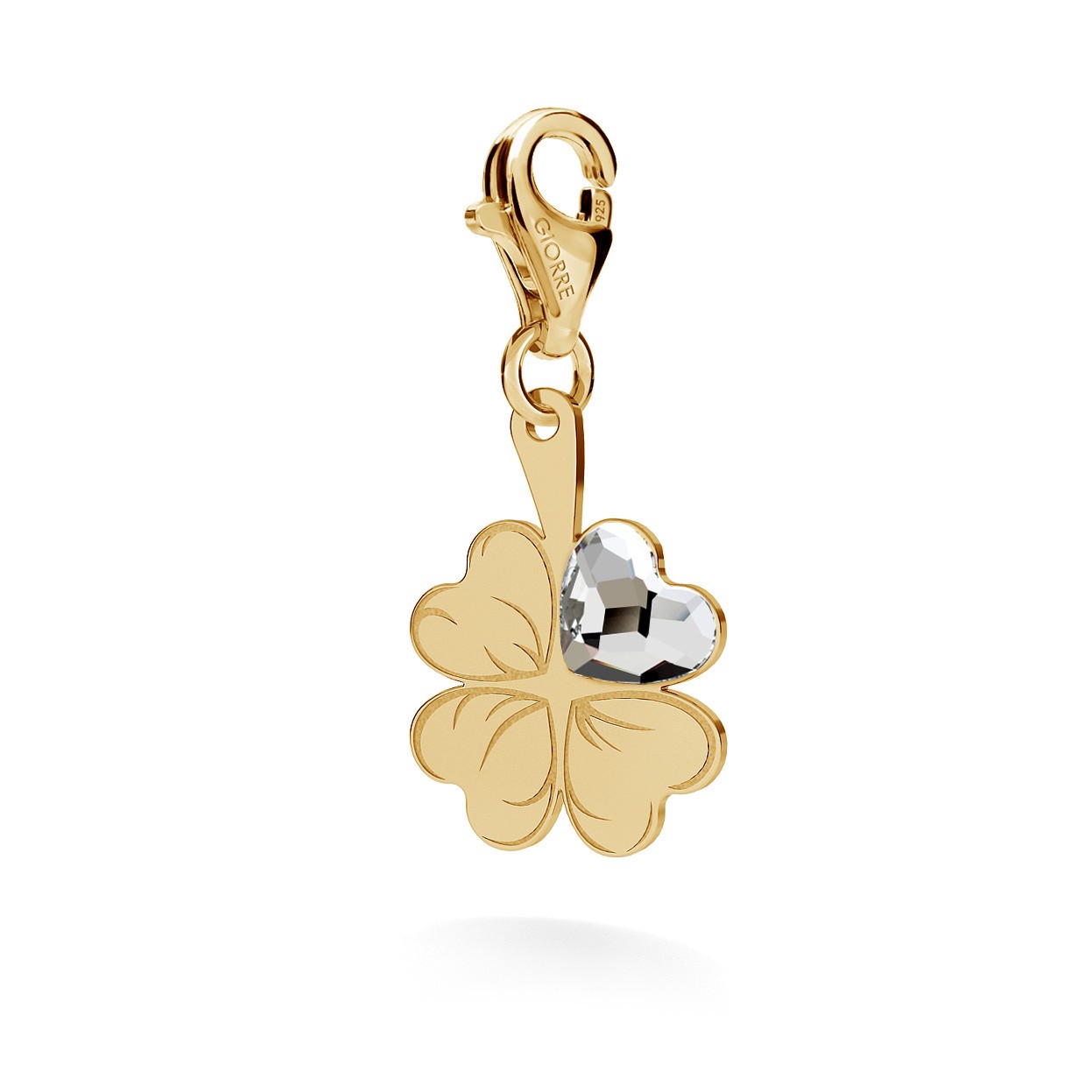 CHARM 116, CLOVER WITH HEART, STERLING SILVER (925) RHODIUM OR GOLD PLATE