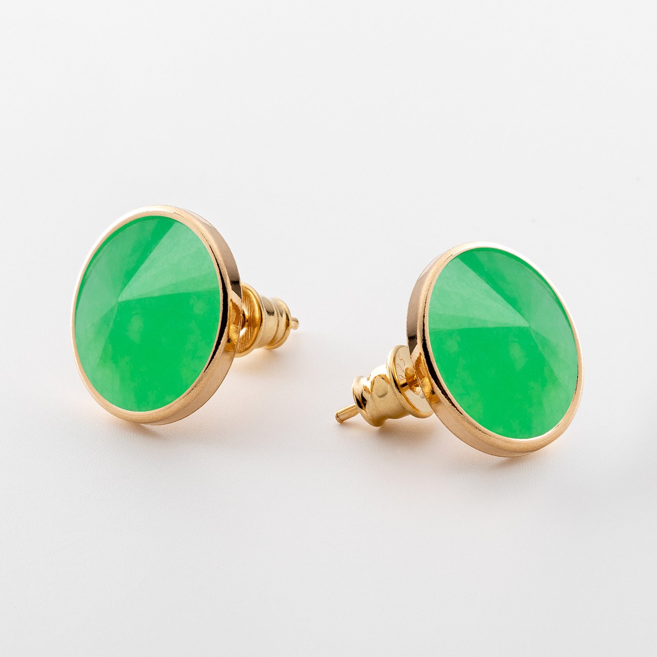 Earrings with round natural stone chrysoprase, 925