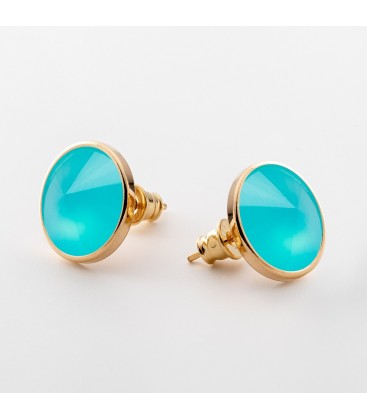 Earrings with round natural stone chrysoprase, 925