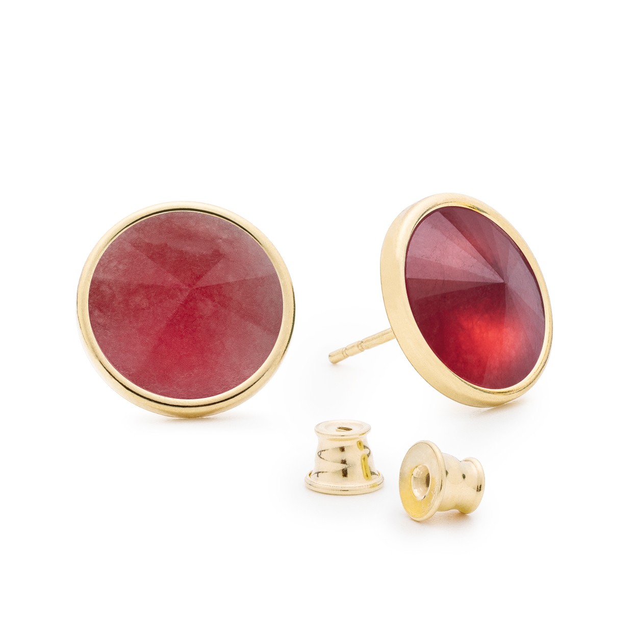 Earrings with dark round natural stone, 925