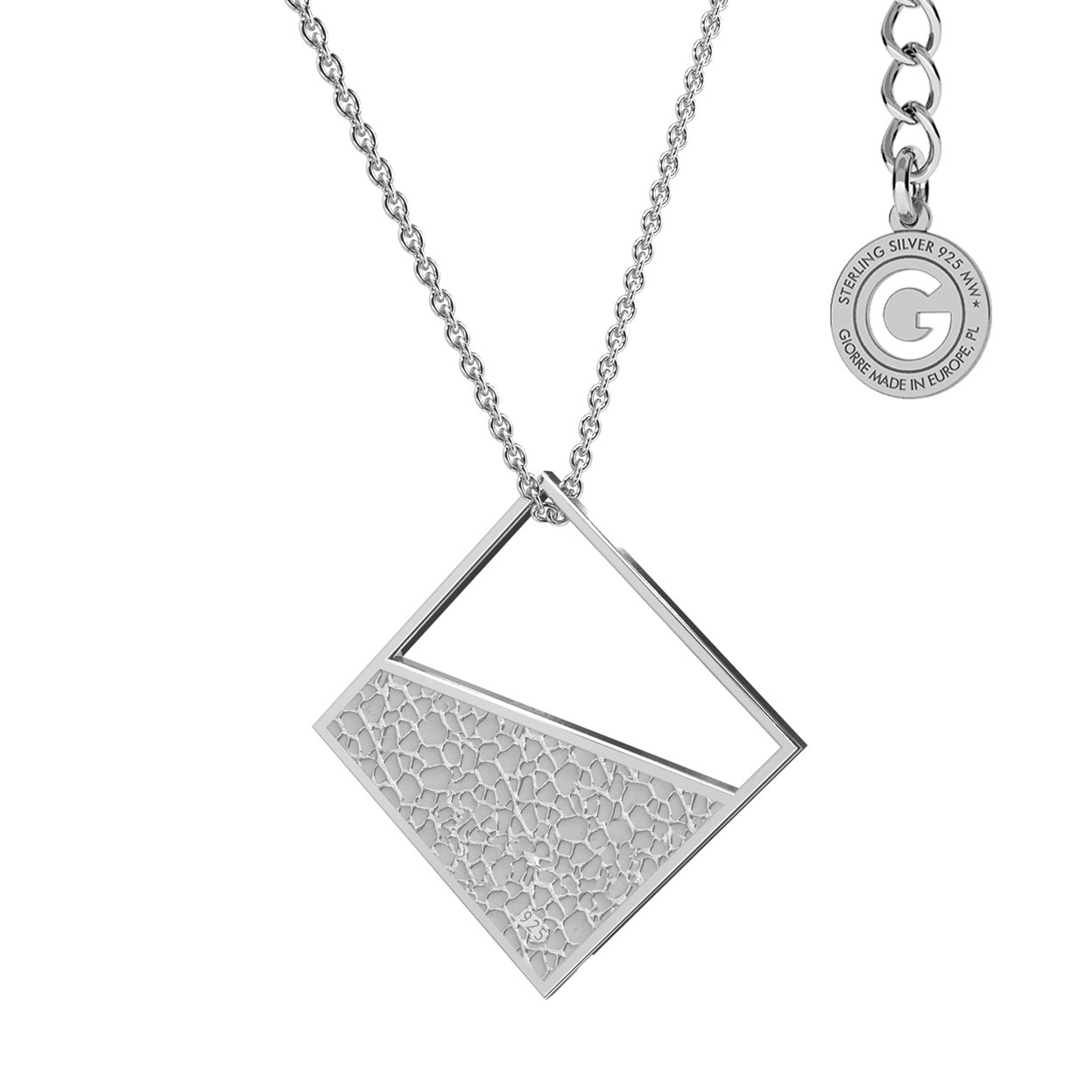Geometric necklace diamond pendant, sterling silver 925