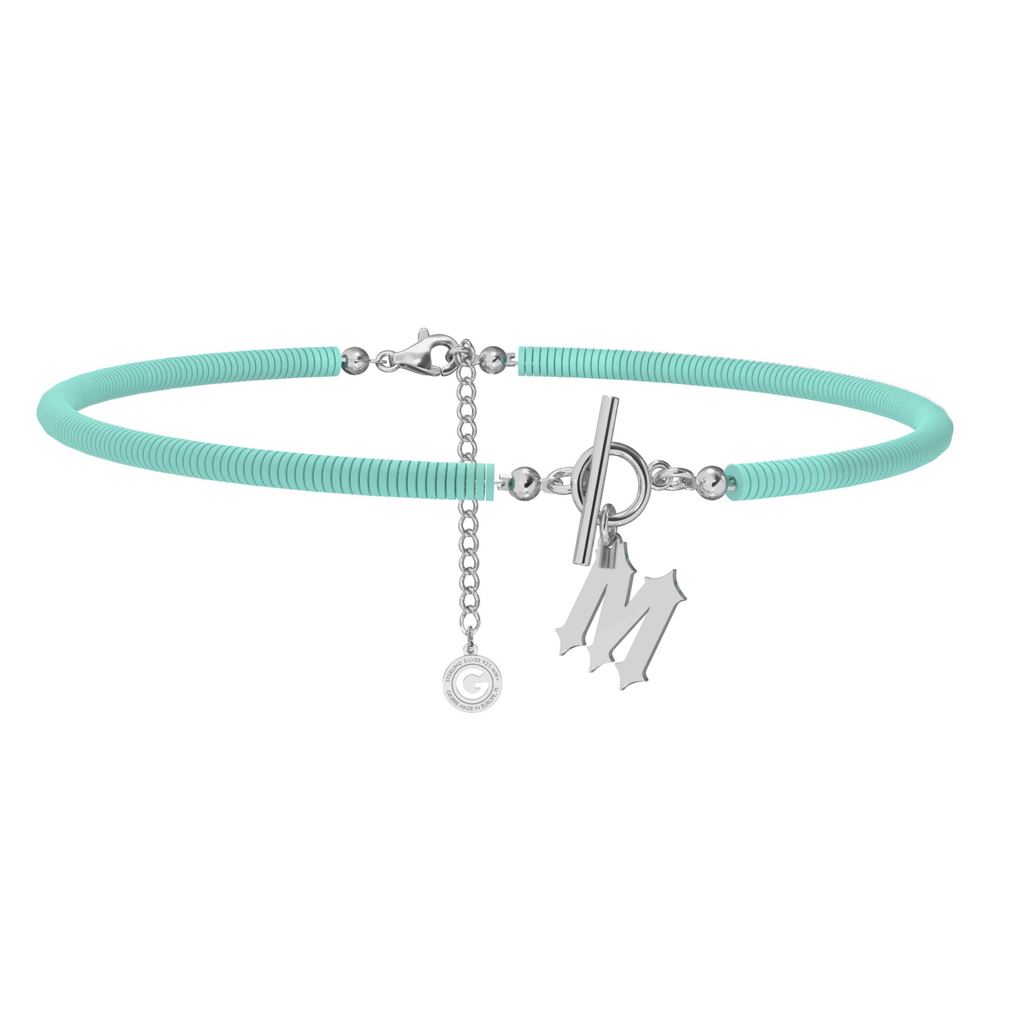 Turquoise polymer clay choker with your letter, T°ra'vel'' , Silver 925