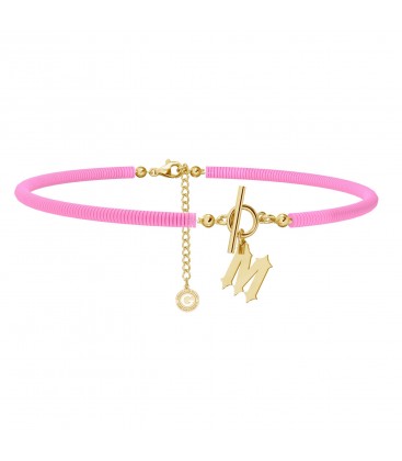 Pink clay choker with your letter, Silver 925