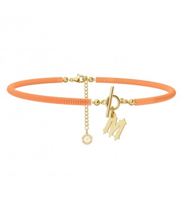 Orange clay choker with your letter, Silver 925