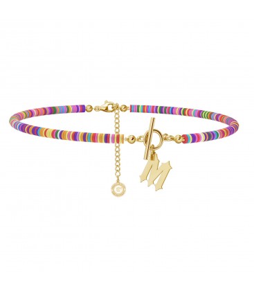 Colorful clay choker with your letter, Silver 925