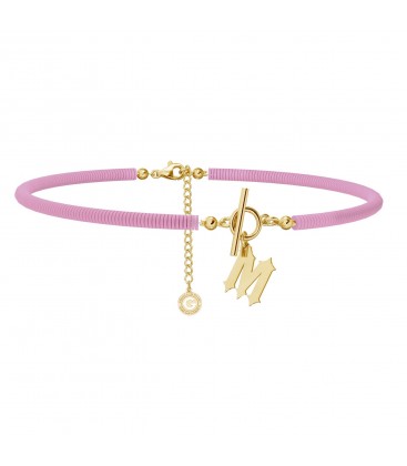 Light pink clay choker with your letter, Silver 925