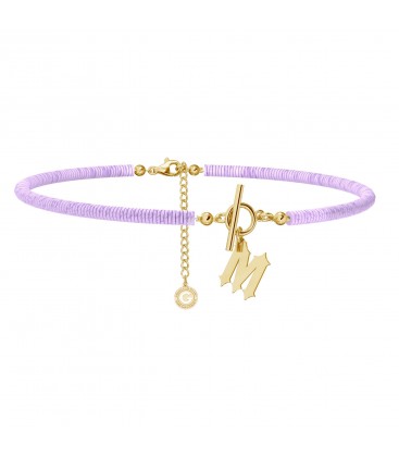Light lilac clay choker with your letter, Silver 925