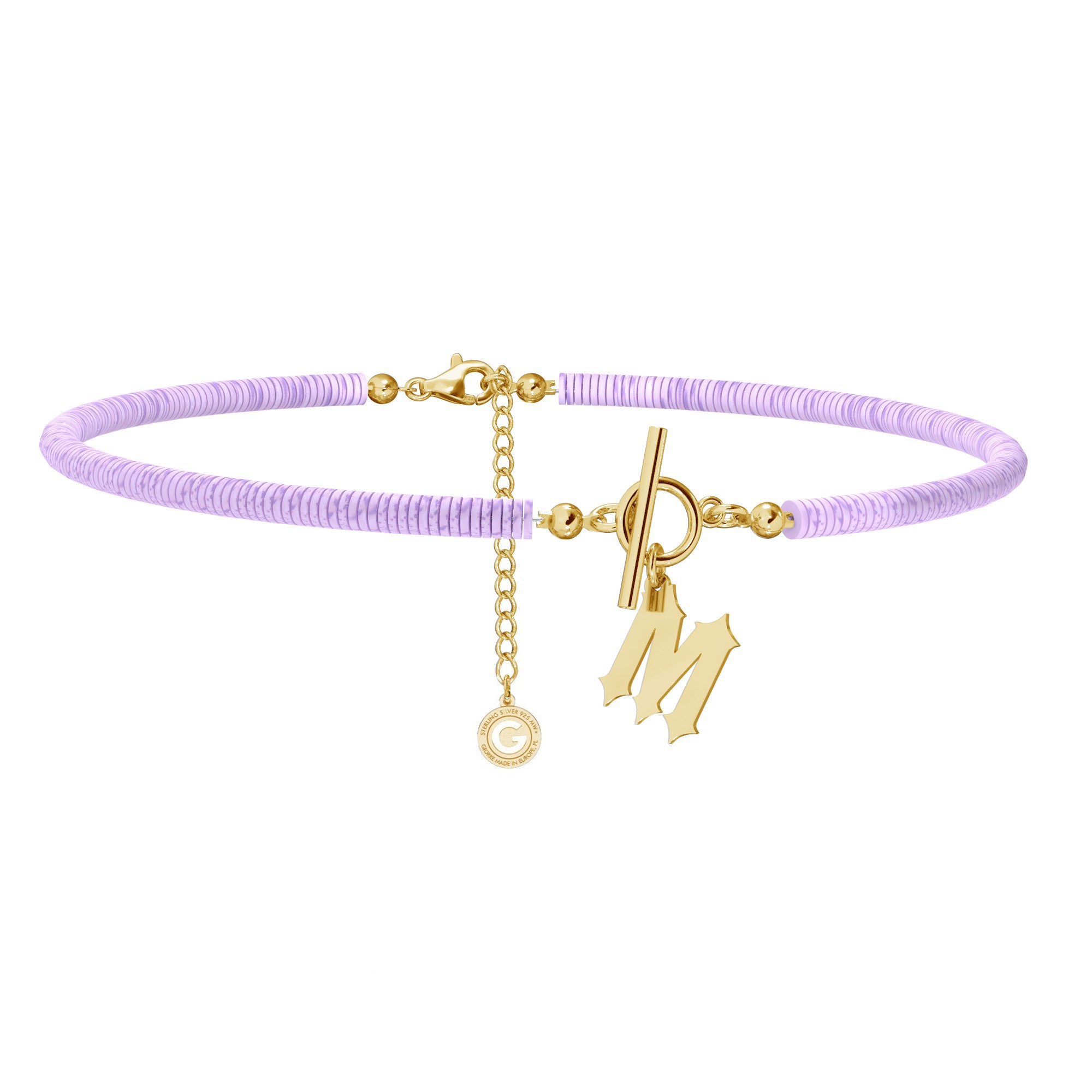 Lilac clay choker with your letter, T°ra'vel'' , Silver 925