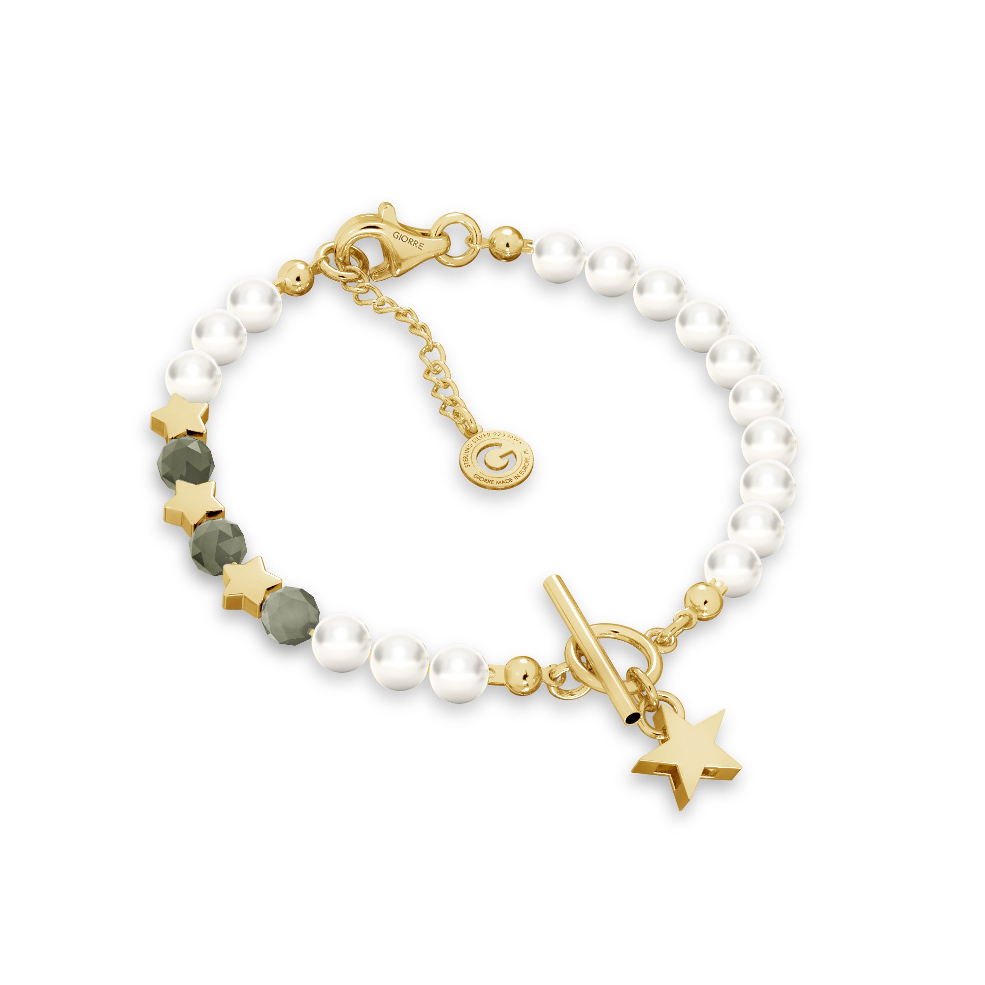 Emerald pearl bracelet with stars, sterling silver 925 Store GIORRE