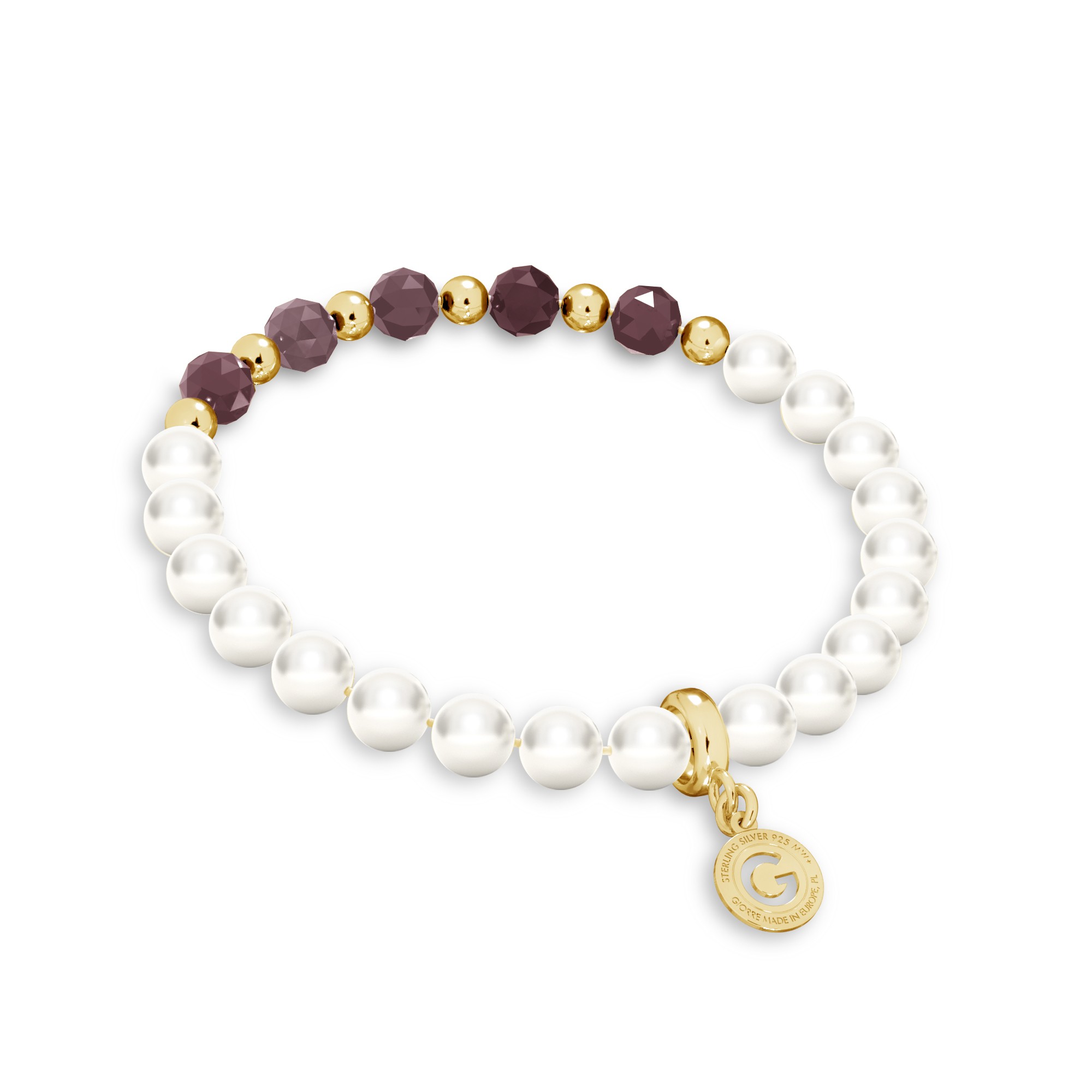 Ruby pearl bracelet, sterling silver 925