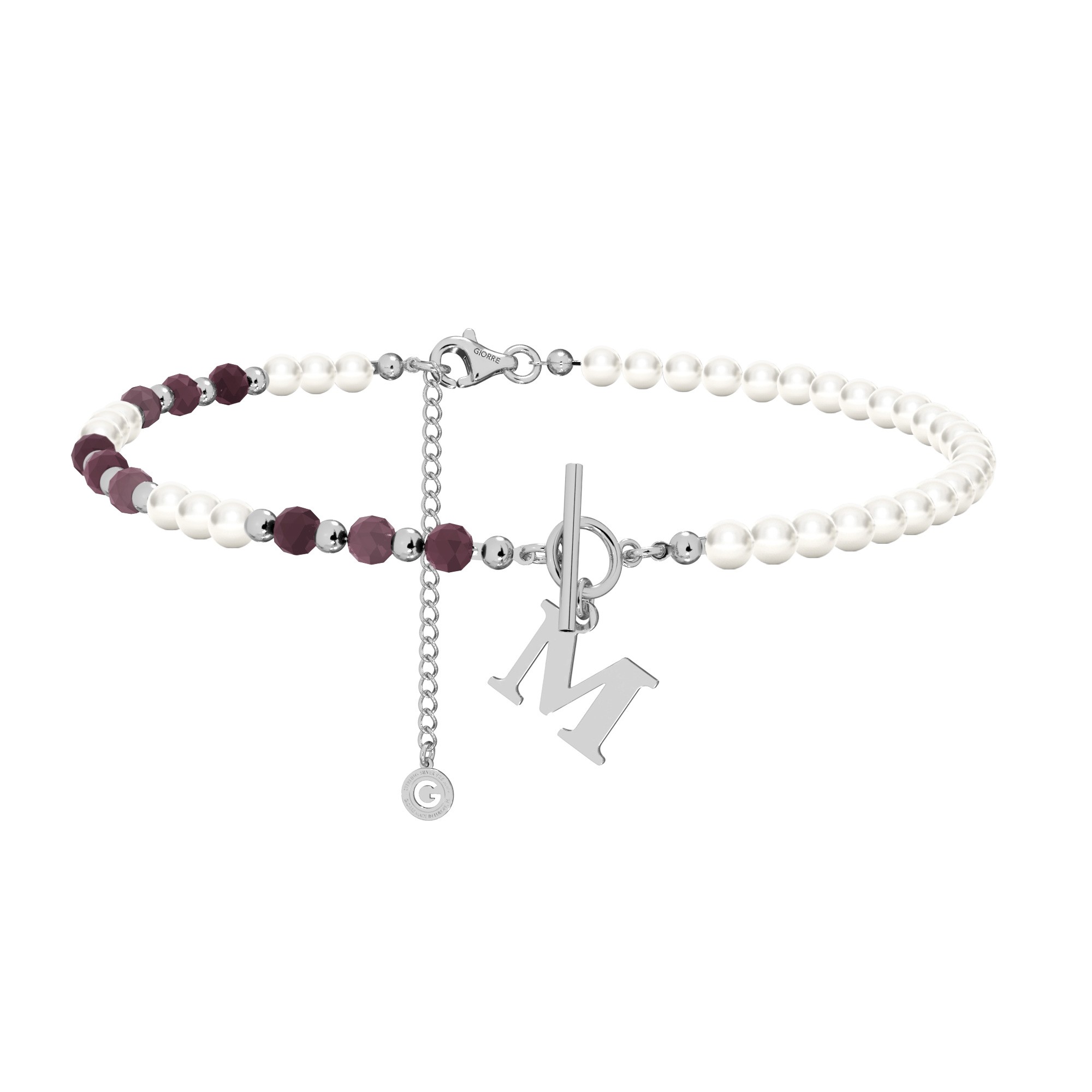 Ruby pearl choker with your letter, sterling silver 925