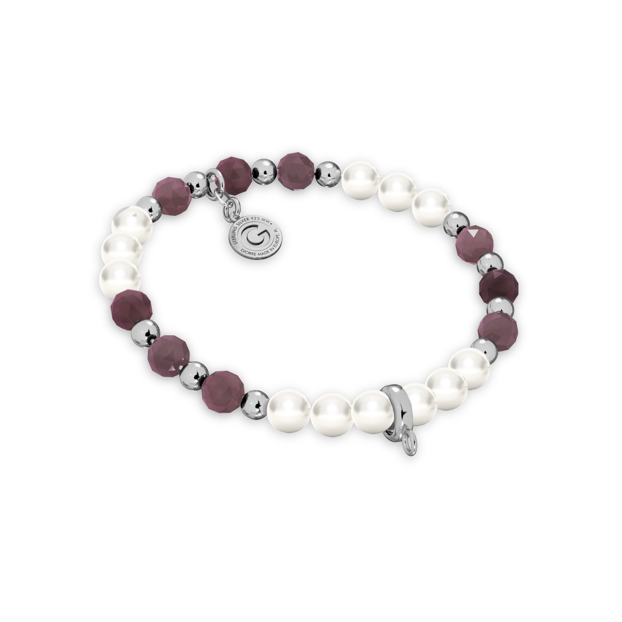 Ruby pearl charms bracelet, sterling silver 925