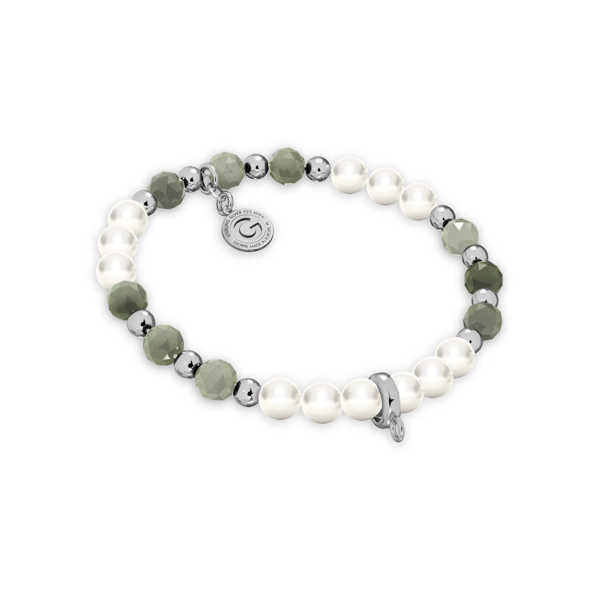 Emerald pearl charms bracelet, sterling silver 925