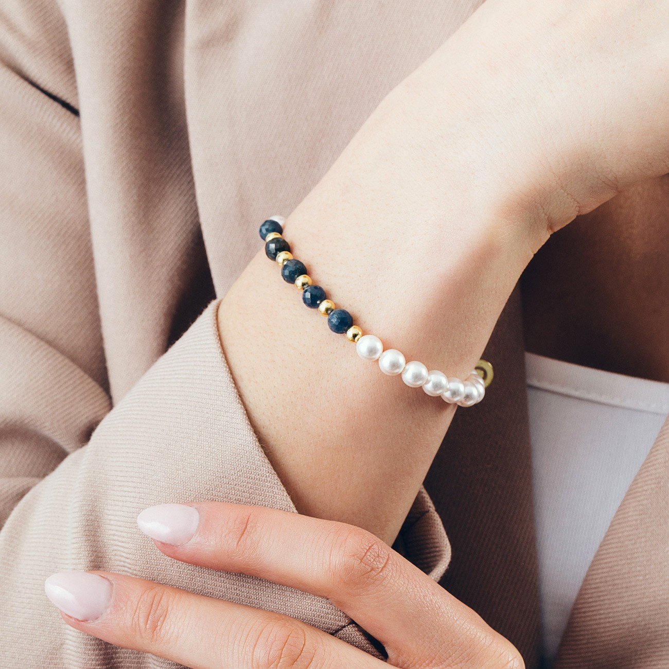 Sapphire pearl bracelet, sterling silver 925